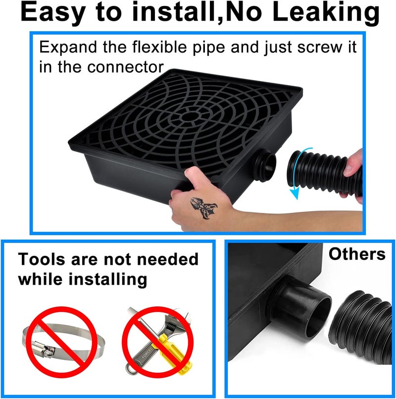Prestantious Low Profile Catch Basin Drain Kit Downspout Extender, 12"×12" Catch Basin Gutter Downspout Extensions with 2" ID Flexible Pipe, Pipe Stretched Length 16.4ft, Rainwater Drainage System - Image 4